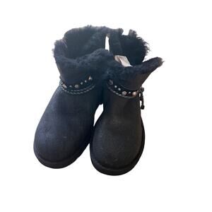 UGG AUSTRALIA RENN BRAIDED STRAP SWAROVSKI CRYSTAL BLACK BLING BOOTS SIZE 6.5 US